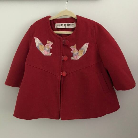 Ropita De Genero Red Embroidered Cropped Swing Dress Coat Jacket Girls 6